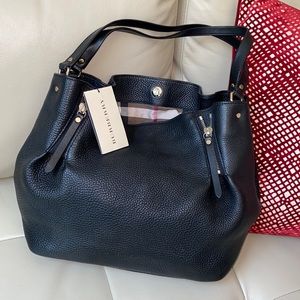 Burberry Black Pebbled Leather Tote with Signature Check Interior